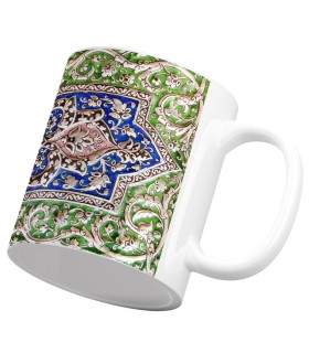 ماگ سرامیکی کتیبه گلی سبز ابی