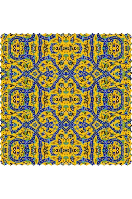 رومیزی مخمل مربع فرش کاشی زرد