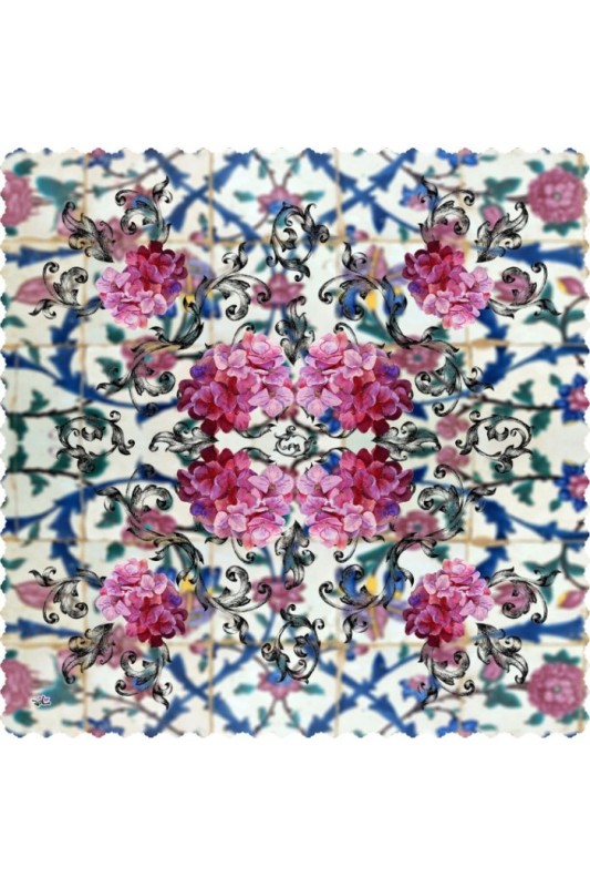 رومیزی مخمل مربع گل کاغذی