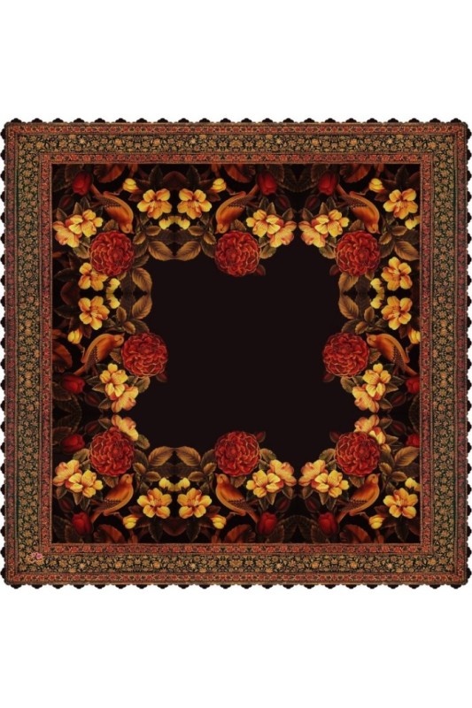 رومیزی مخمل مربع گل مرغ