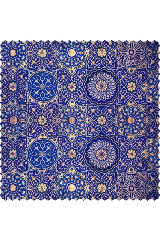 رومیزی مخمل مربع مهر و کاشی طلایی